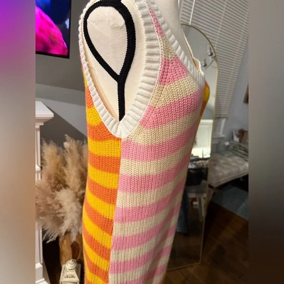 STAUD Pink and Orange Striped Knit Dress - Picture 4 of 4